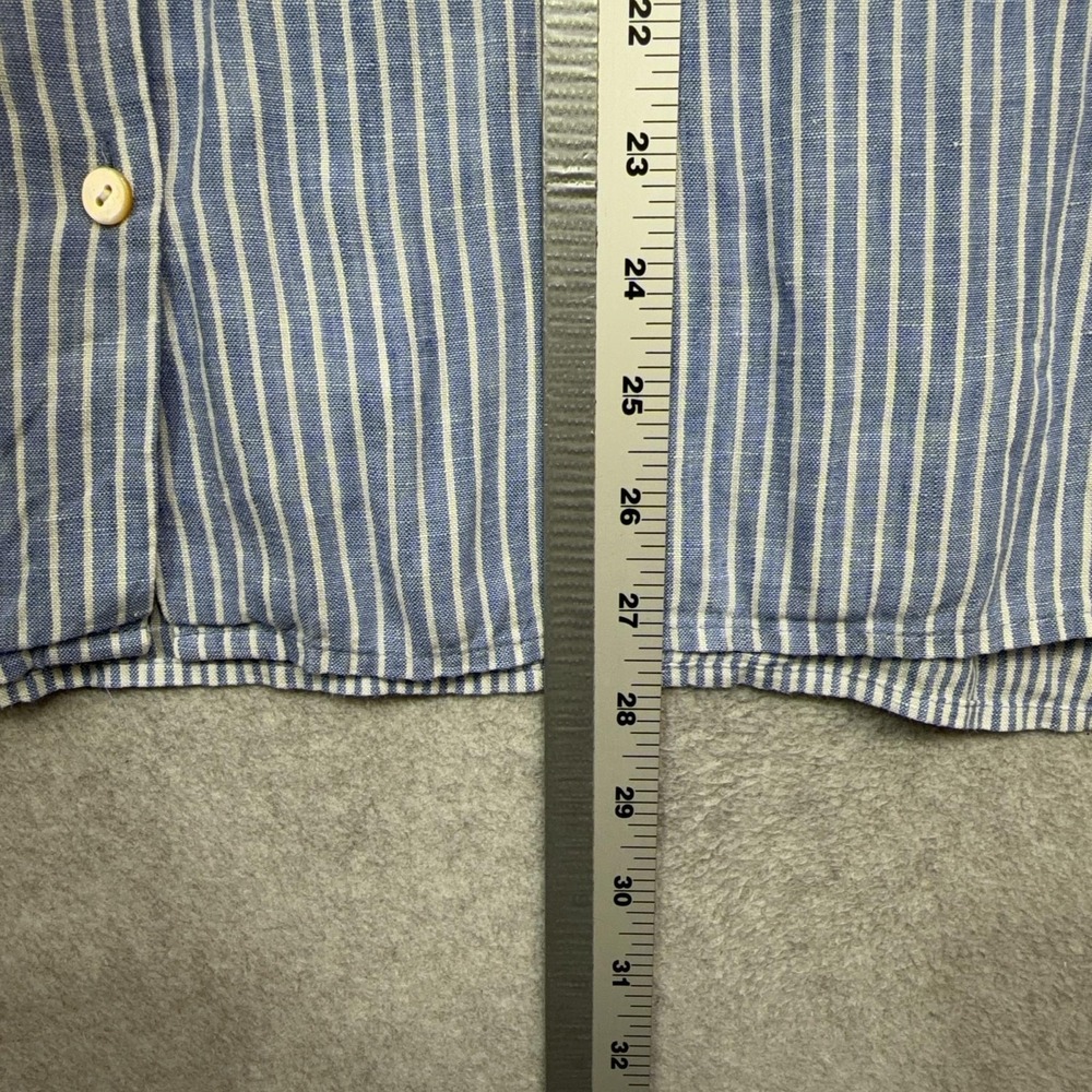 J Jill Love Linen Essential Shirt Womens Petite Large Blue Stripe Long Sleeve - Picture 7 of 16